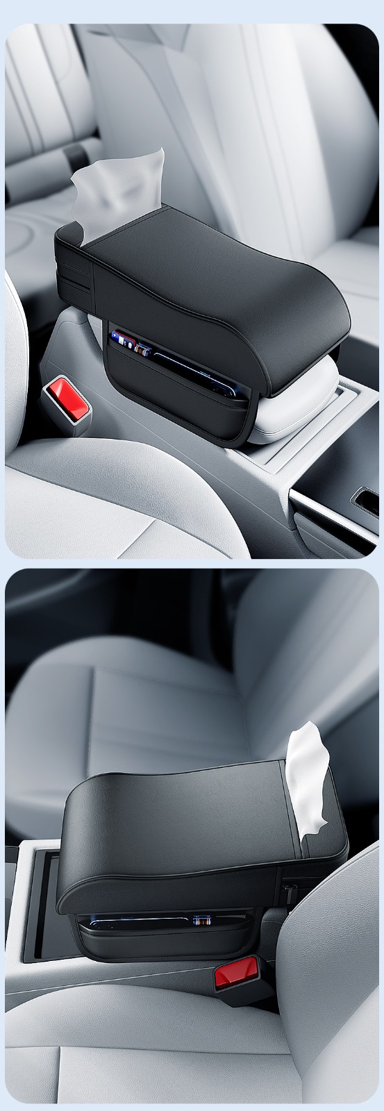 Car Armrest Box Height Pad Universal Central Elbow Rest Support Leather Auto Armrest Cover With Tissue Holder Armrest Cover - Image 3