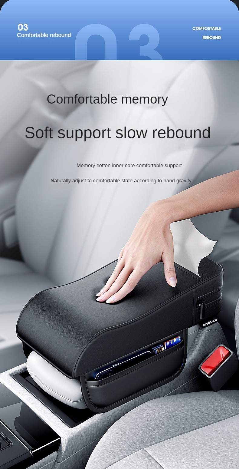 Car Armrest Box Height Pad Universal Central Elbow Rest Support Leather Auto Armrest Cover With Tissue Holder Armrest Cover - Image 4