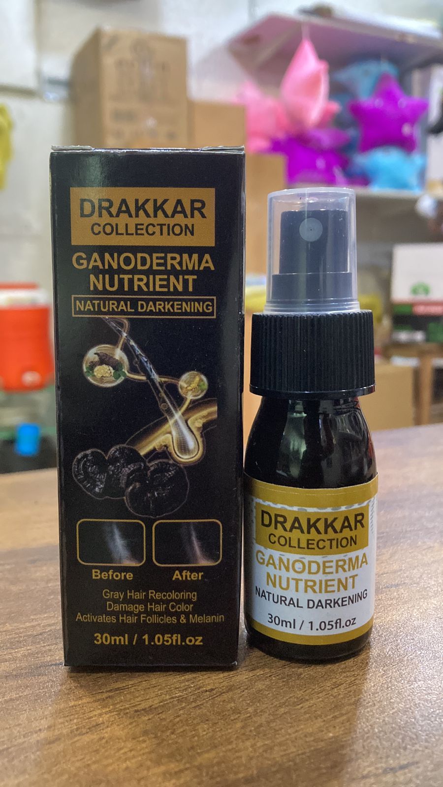 Anti-Greying Hair spray , Drakkar spray for Hair, Organic Ganoderma, Inverted Essence for Grey Hair, Darkens Your Hair Naturally Without Damaging (30ML) - Image 3