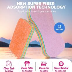 12-Layer Tearable Rainbow Rag, Reusable Dual Sided Dish Sponge, Rainbow Scrub Sponge, Multi-Purpose Cleaning Rag for Cars, Glass, Furniture (Random color)