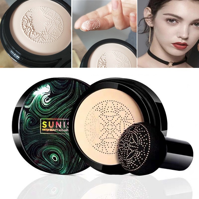 SUNISA Waterproof Mushroom Head Air Cushion Foundation – BB & CC Cream with Moisturizing Liquid Base and Sponge Applicator